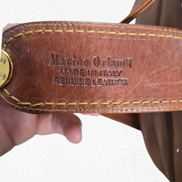 Vintage Marino Orlandi Italian Leather Hobo Bag – Cognac Brown, Gold Hardware - Picture 12 of 13